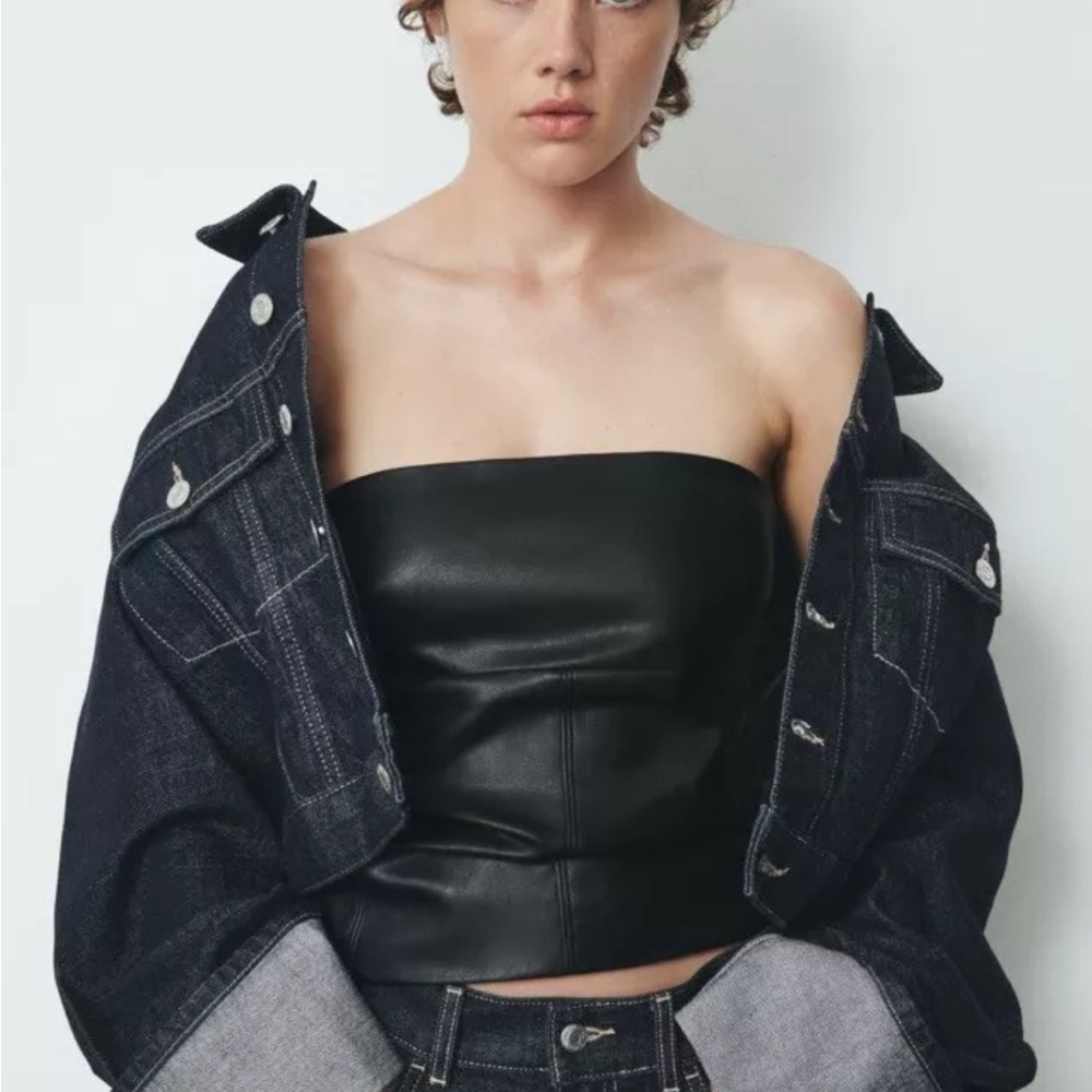 Zara Vegan Leather Strapless Top XS